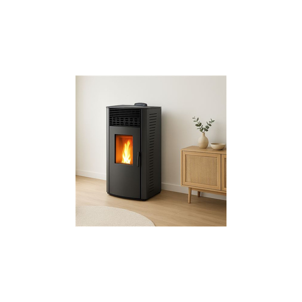 Poêle à granulés étanche Anita 15 kW Noir Sannover + Kit d'installation Complet